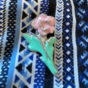 Vintage Enamel Flower Pin Brooch Pink Green